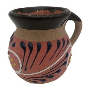 Mexican Handmade Folk Art Jarrito De BarroRed Clay Pottery Coffee Cup 4"X3"